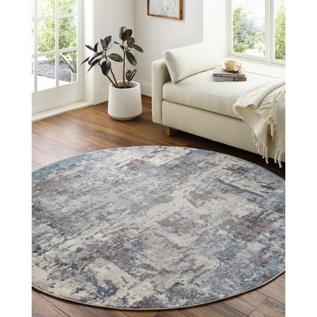 Livabliss Area Rugs for Living Room, 7ft Round Ankara Modern Gray Round Rug, Bedroom Dining Room Home Decor Stain Resistant Carpet (6'7" x 6'7")