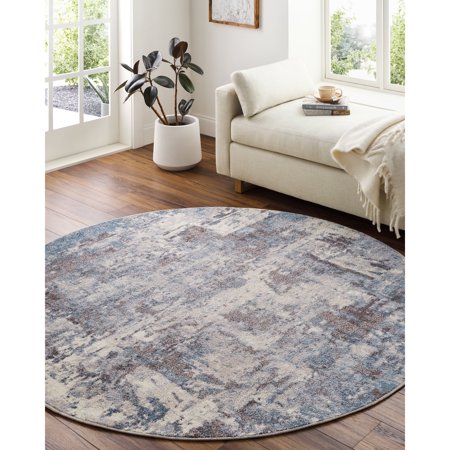 Livabliss Area Rugs for Living Room, 9ft Round Ankara Modern Gray Round Rug, Bedroom Dining Room Home Decor Stain Resistant Carpet (7'10" x 7'10")