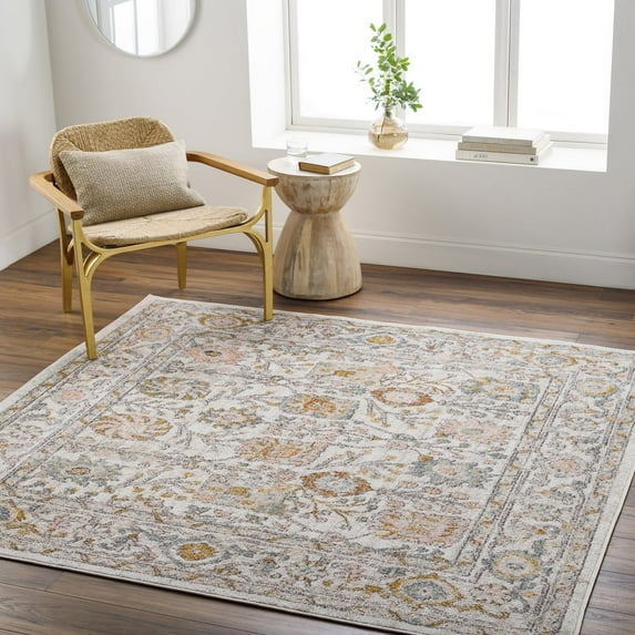 Livabliss Area Rugs for Living Room, 9ft Round Ankara Traditional Dusty Pink Square Rug, Bedroom Dining Room Home Decor Stain Resistant Carpet (7'10" x 7'10")