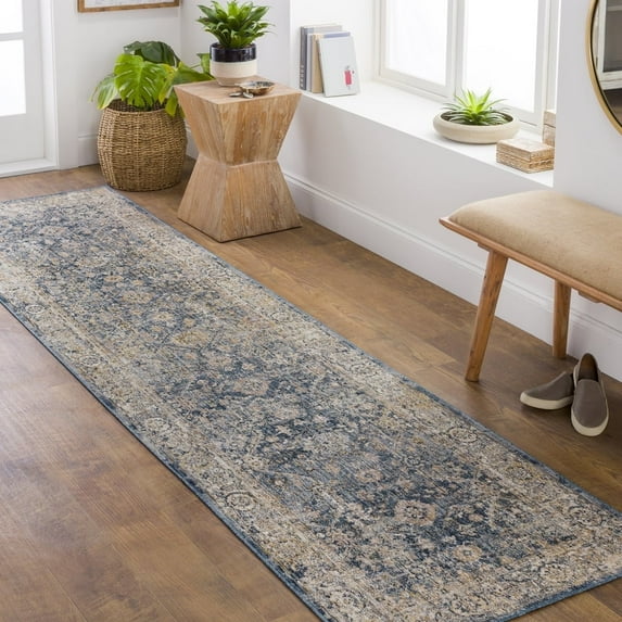 Livabliss Area Rugs for Living Room, 3x7 Aspendos Traditional Dark Blue Runner Rug, Bedroom Dining Room Home Decor Stain Resistant Carpet (2'7" x 7'3" Runner)
