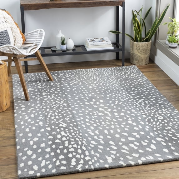 Livabliss Wool Rugs for Living Room, 4ft Round Athena Modern Medium Gray Round Area Rug, Bedroom Dining Room Home Decor Handmade Carpet (4' x 4')