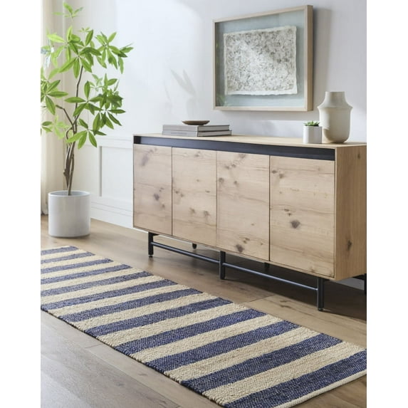 Livabliss Atina Cottage Striped Area Rug, 5' x 7'6", Navy/Beige