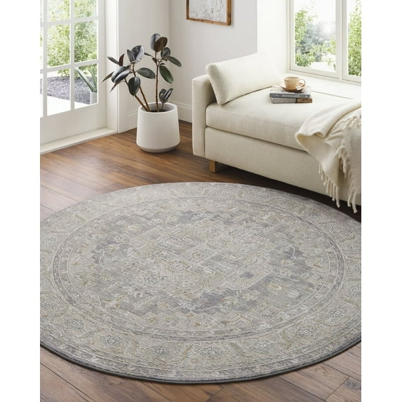 Livabliss Area Rugs for Living Room, 5ft Round Avant Garde Traditional Denim Round Rug, Bedroom Dining Room Home Decor Stain Resistant Carpet (5'3" x 5'3")