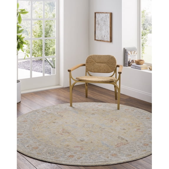 Livabliss Area Rugs for Living Room, 5ft Round Avant Garde Traditional Light Olive Round Rug, Bedroom Dining Room Home Decor Stain Resistant Carpet (5'3" x 5'3")
