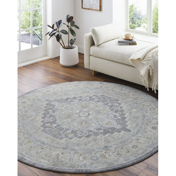 Livabliss Area Rugs for Living Room, 5ft Round Avant Garde Traditional Gray Round Rug, Bedroom Dining Room Home Decor Stain Resistant Carpet (5'3" x 5'3")