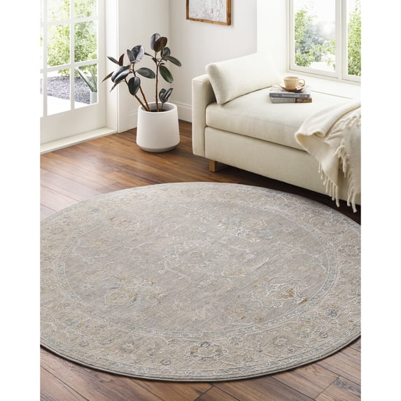 Livabliss Avant Garde Vintage High/Low Area Rug,7'10" Round,Grey/Tan