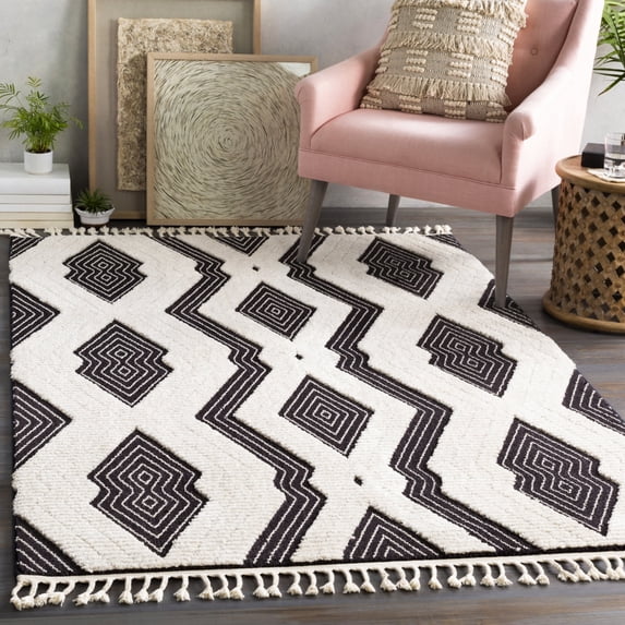 Livabliss Area Rugs for Living Room, 8x10 Azilal Global Black Rug, Bedroom Dining Room Home Decor Stain Resistant Carpet (7'10" x 10')