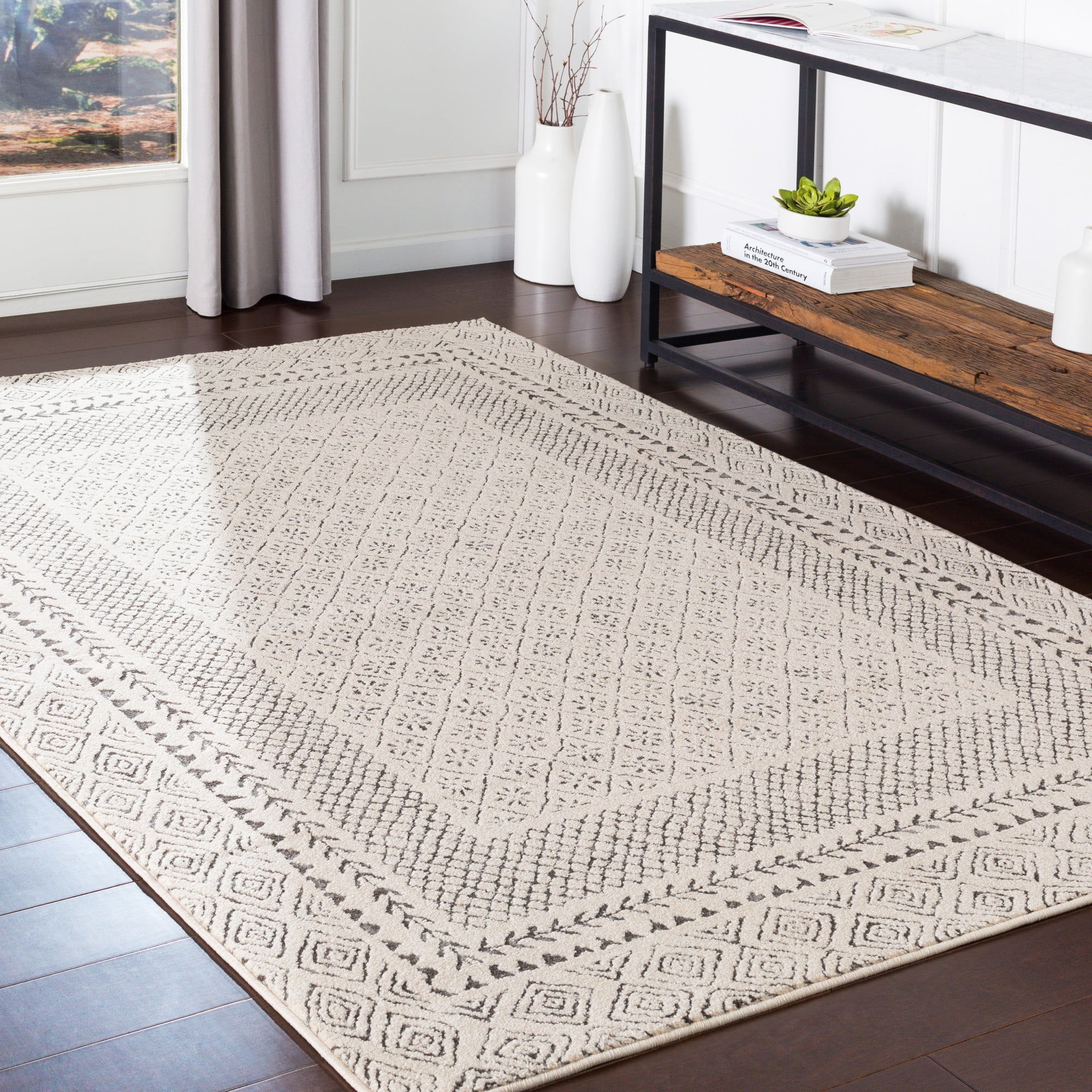 Medium Gray Synthetic Stain-Resistant Rectangular Area Rug