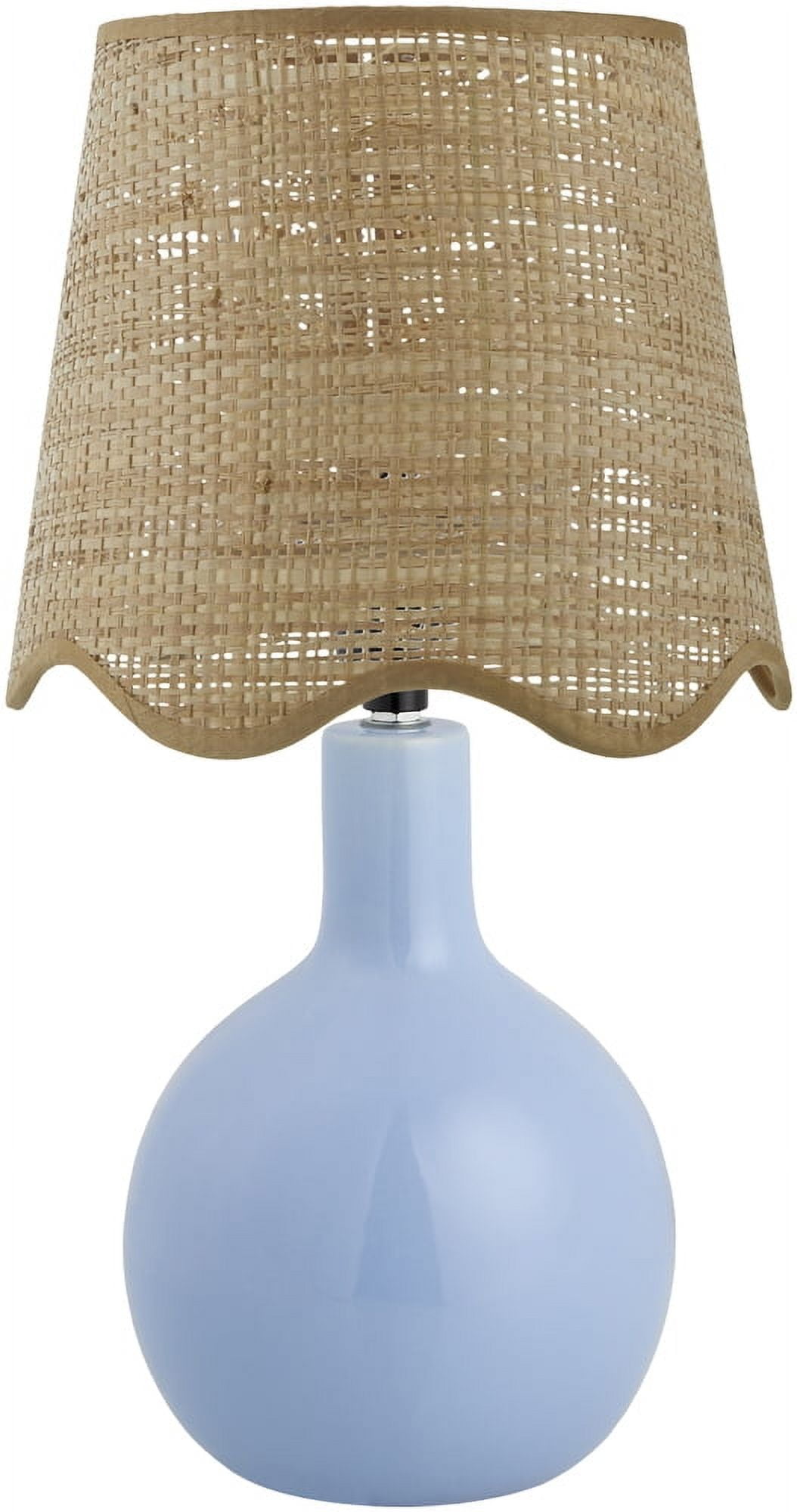 Balbao Blue Ceramic Table Lamp with Tan Rattan Shade, 15-inch