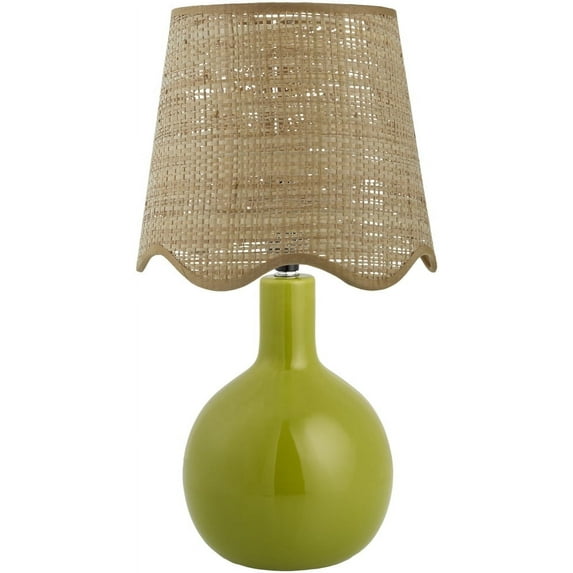 Livabliss Balbao Rustic Accent Table Lamp, 15-inch, Green with Tan Scalloped Shade