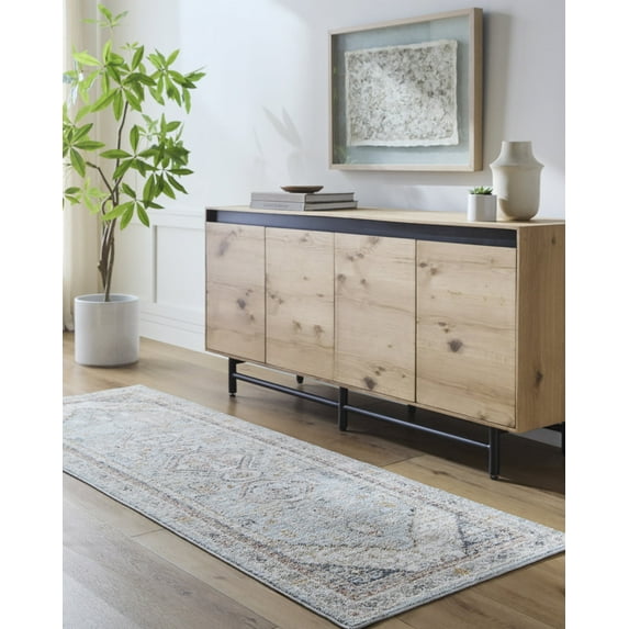 Livabliss Area Rugs for Living Room, 3x7 Beckham Traditional Ice Blue Runner Rug, Bedroom Dining Room Home Decor Stain Resistant Carpet (2'7" x 7'3" Runner)