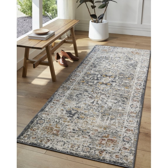 Livabliss Area Rugs for Living Room, 7x9 Beckham Traditional Charcoal Rug, Bedroom Dining Room Home Decor Stain Resistant Carpet (6'7" x 9'6")