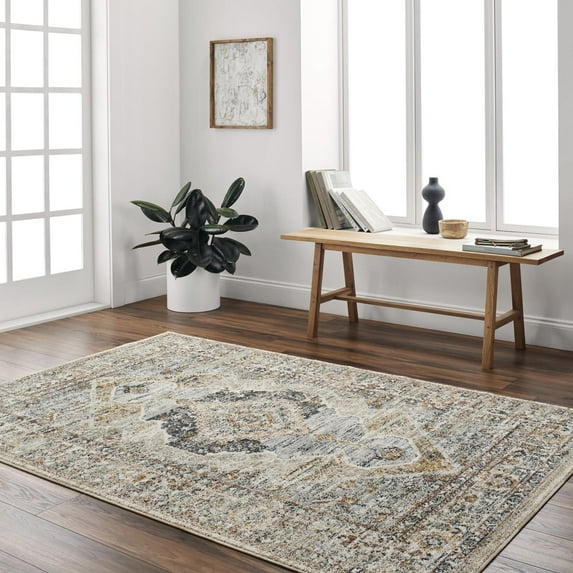 Livabliss Area Rugs for Living Room, 7x9 Beckham Traditional Charcoal Rug, Bedroom Dining Room Home Decor Stain Resistant Carpet (6'7" x 9'6")