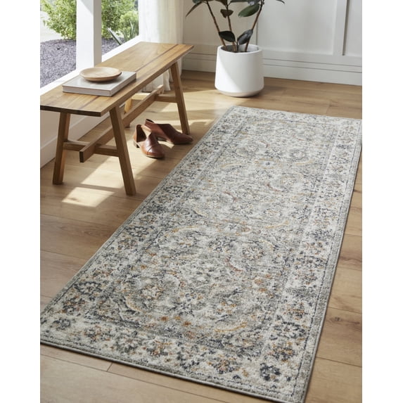 Livabliss Area Rugs for Living Room, 3x7 Beckham Traditional Medium Gray Runner Rug, Bedroom Dining Room Home Decor Stain Resistant Carpet (2'7" x 7'3" Runner)