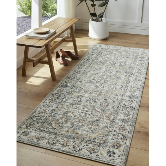 Livabliss Area Rugs for Living Room, 3x7 Beckham Traditional Medium Gray Runner Rug, Bedroom Dining Room Home Decor Stain Resistant Carpet (2'7" x 7'3" Runner)