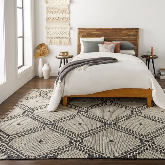 Livabliss Area Rugs for Living Room, 12x15 Bedouin Global Black Rug, Bedroom Dining Room Home Decor Stain Resistant Carpet (12' x 15')