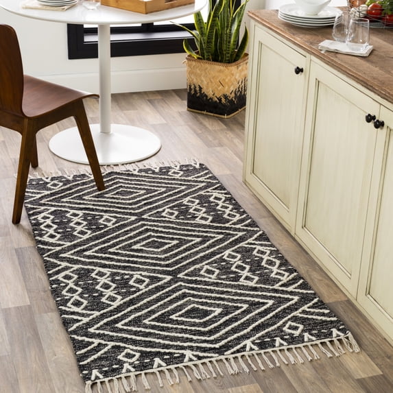 Livabliss Area Rugs for Living Room, 3x5 Bedouin Global Black Rug, Bedroom Dining Room Home Decor Stain Resistant Carpet (3' x 5')