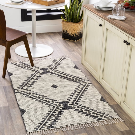 Livabliss Area Rugs for Living Room, 6x9 Bedouin Global Black Rug, Bedroom Dining Room Home Decor Stain Resistant Carpet (6' x 9')