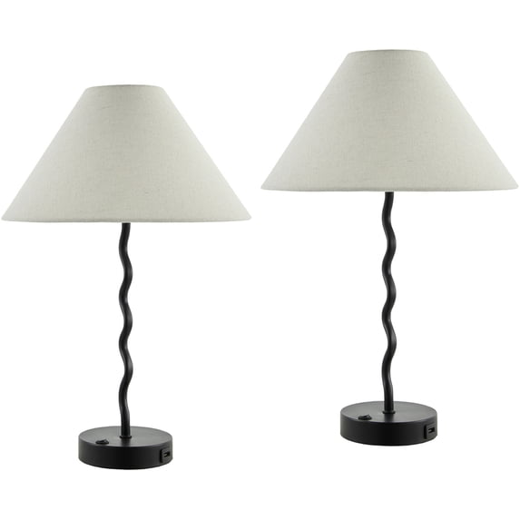 Livabliss Begonia Cottage Accent Table Lamp, 20-inch, Black with White Shade (Set of 2)