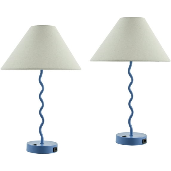 Livabliss Begonia Cottage Accent Table Lamp, 20-inch, Blue with White Shade (Set of 2)