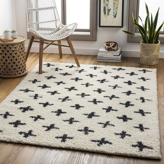 Livabliss Beni Shag Global Area Rug,5'3" x 7',Cream/Grey