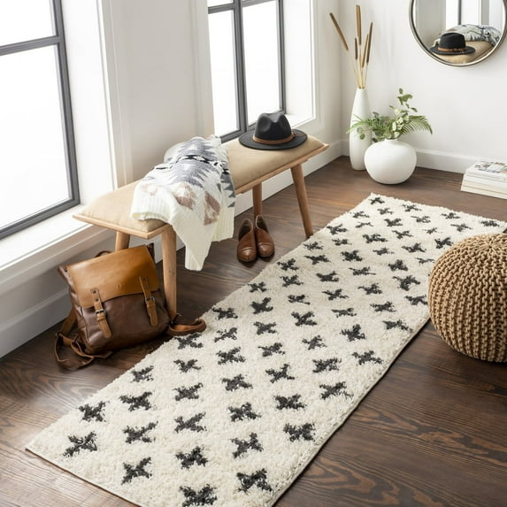 Livabliss Area Rugs for Living Room, 3x7 Beni Shag Global Off-White Runner Rug, Bedroom Dining Room Home Decor Stain Resistant Carpet (2'7" x 7'3" Runner)