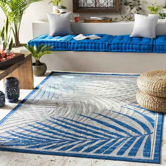 Livabliss Big Sur Coastal Indoor/Outdoor Area Rug,8'10" x 12',Dark Blue