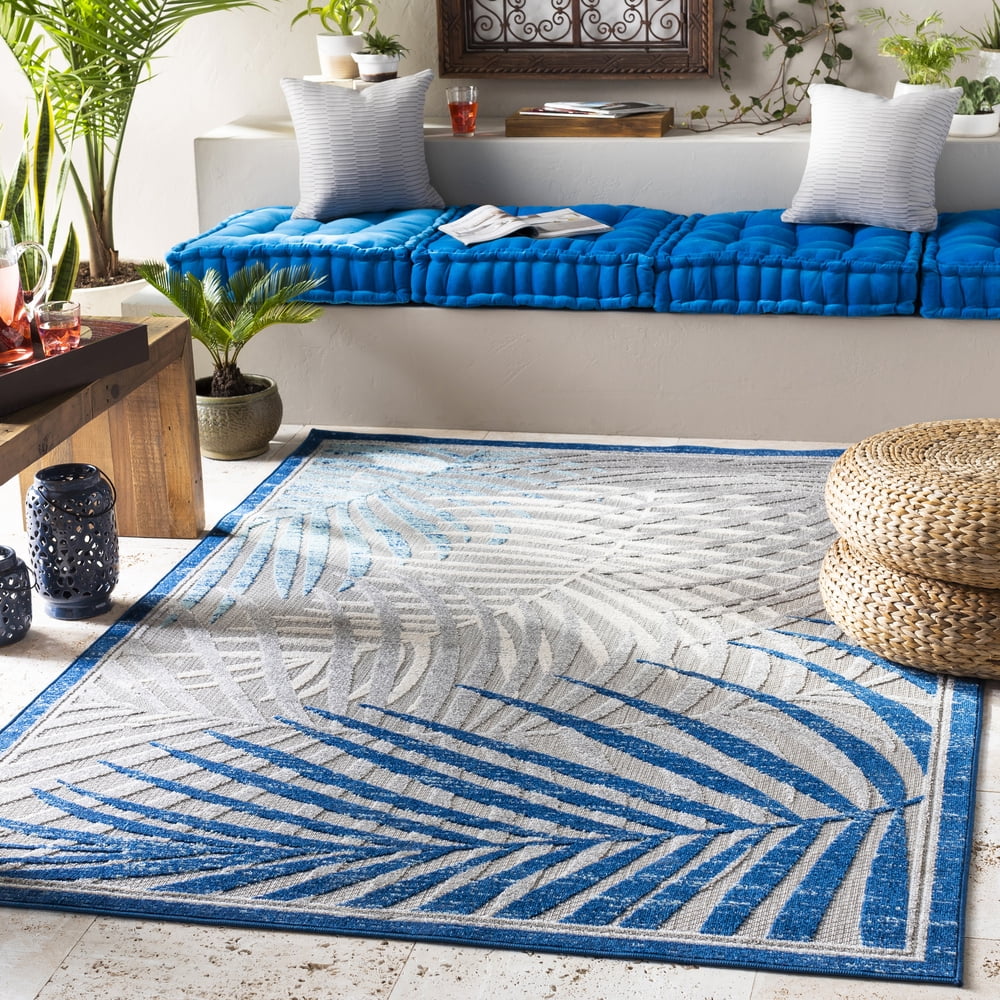 Big Sur Blue and Gray Tropical Indoor/Outdoor Area Rug