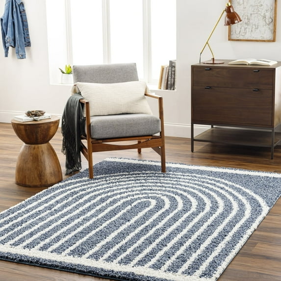 Livabliss Area Rugs for Living Room, 8x10 Birmingham Global Blue Rug, Bedroom Dining Room Home Decor Stain Resistant Carpet (7'10" x 10')