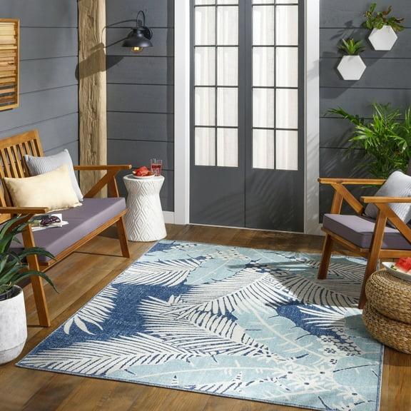 Livabliss Outdoor Rugs, 5x7 Bodrum Coastal Blue Area Rug for Patio, Porch, Deck, Backyard, Waterproof Indoor Outdoor Carpet (5'3" x 7'3")