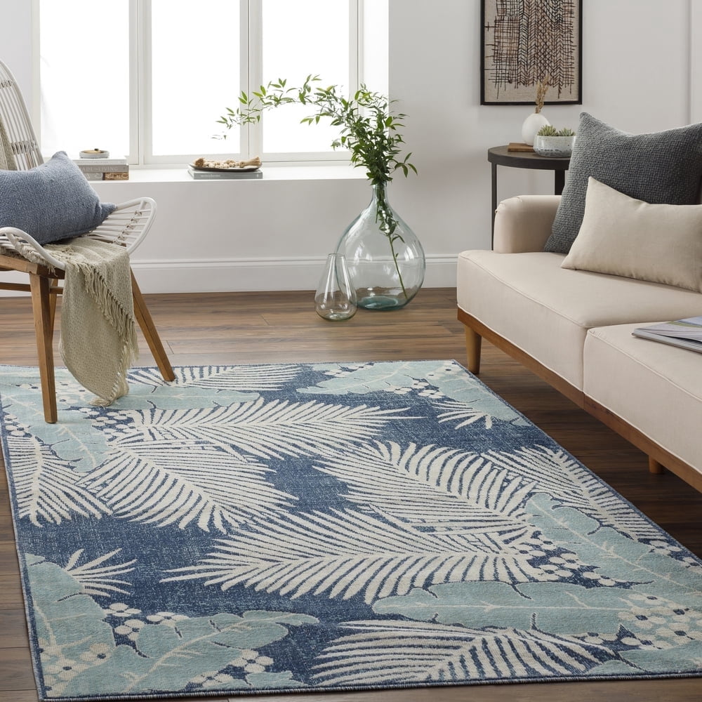 Livabliss Outdoor Rugs, 7x9 Bodrum Coastal Tan Area Rug for Patio, Porch, Deck, Backyard, Waterproof Indoor Outdoor Carpet (6'11" x 9')