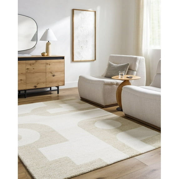 Livabliss Wool Rugs for Living Room, 8x10 Bournemouth Modern Beige Area Rug, Bedroom Dining Room Home Decor Handmade Carpet (8' x 10')