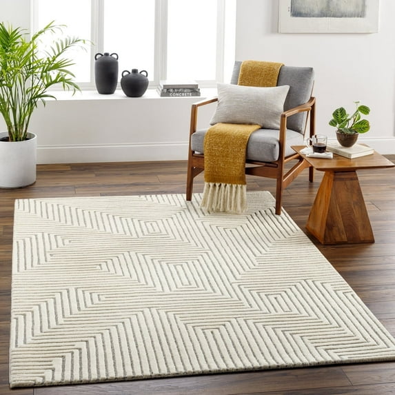 Livabliss Wool Rugs for Living Room, 2x3 Brook Modern Beige Area Rug, Bedroom Dining Room Home Decor Handmade Carpet (2' x 3')