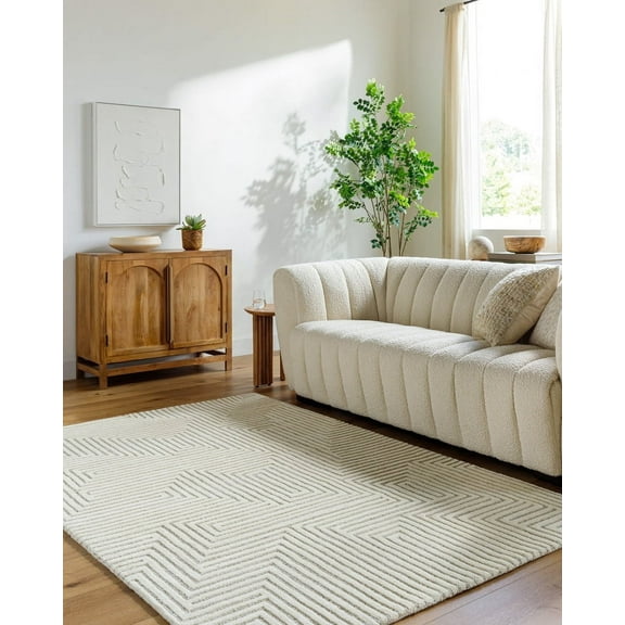 Livabliss Wool Rugs for Living Room, 2x3 Brook Modern Cream Area Rug, Bedroom Dining Room Home Decor Handmade Carpet (2' x 3')