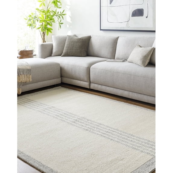 Livabliss Wool Rugs for Living Room, 5x7 Brook Modern Cream Area Rug, Bedroom Dining Room Home Decor Handmade Carpet (5' x 7'6")