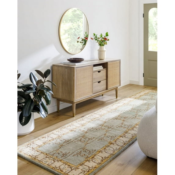 Livabliss Wool Rugs for Living Room, 4ft Round Caesar Traditional Gray Square Area Rug, Bedroom Dining Room Home Decor Handmade Carpet (4' x 4')