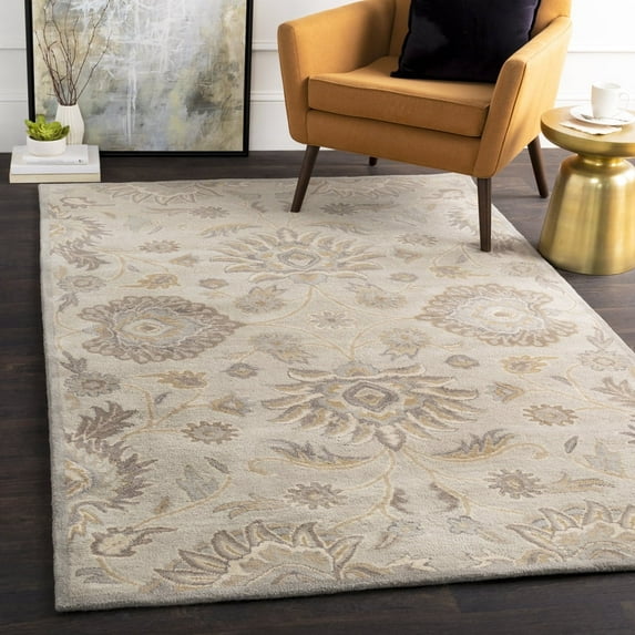 Livabliss Wool Rugs for Living Room, 5x8 Caesar Traditional Gray Area Rug, Bedroom Dining Room Home Decor Handmade Carpet (5' x 8')