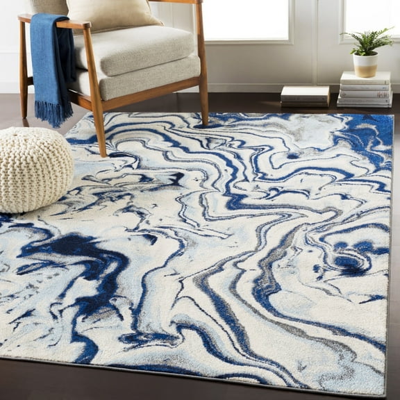 Livabliss Area Rugs for Living Room, 8x10 Chelsea Modern Blue Rug, Bedroom Dining Room Home Decor Stain Resistant Carpet (7'10" x 10'2")