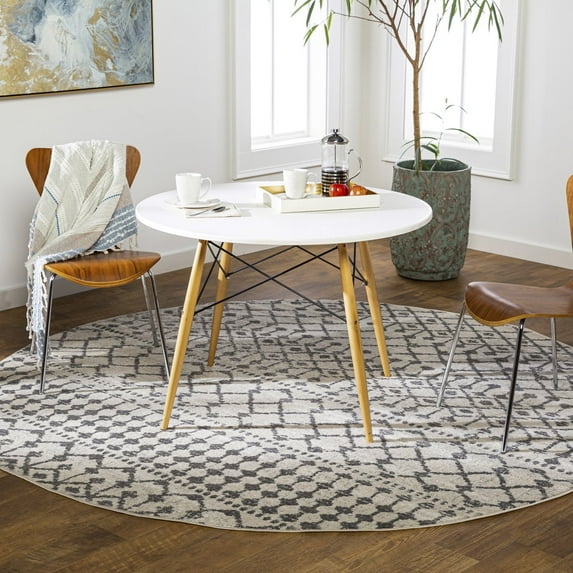 Livabliss Area Rugs for Living Room, 5ft Round Chester Global Beige Round Rug, Bedroom Dining Room Home Decor Stain Resistant Carpet (5'3" x 5'3")