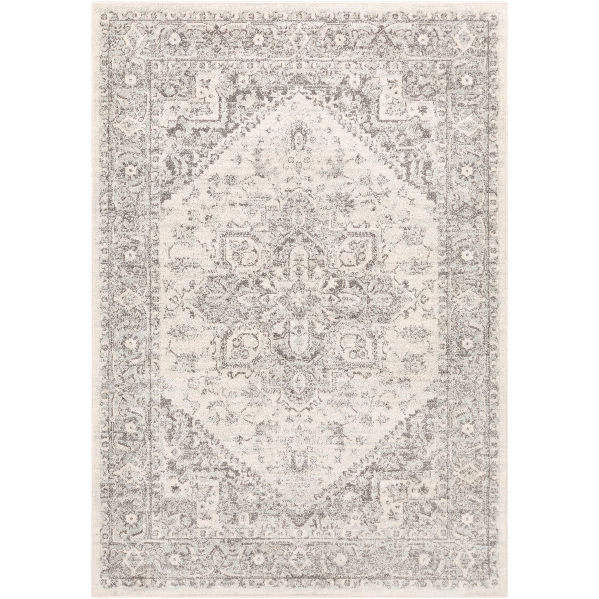 Chester Light Gray Synthetic Traditional Rectangular Area Rug, 6' x 9'