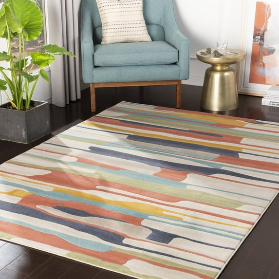 Livabliss Area Rugs for Living Room, 4x6 City Modern Orange Rug, Bedroom Dining Room Home Decor Stain Resistant Carpet (3'11" x 5'7")