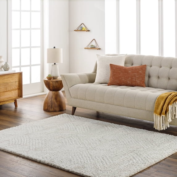 Livabliss Area Rugs for Living Room, 7x9 Cloudy Shag Modern Off-White Rug, Bedroom Dining Room Home Decor Stain Resistant Carpet (6'7" x 9')