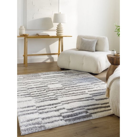 Livabliss Area Rugs for Living Room, 7x9 Cloudy Shag Modern Off-White Rug, Bedroom Dining Room Home Decor Stain Resistant Carpet (6'7" x 9')