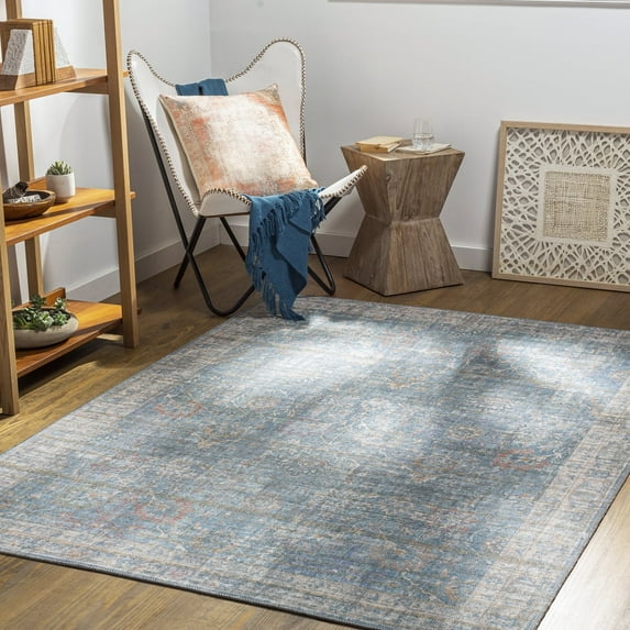Livabliss Washable Rugs for Living Room, 8x10 Cobb Traditional Blue Area Rug, Bedroom Dining Room Home Decor Stain Resistant Carpet (7'10" x 10'2")