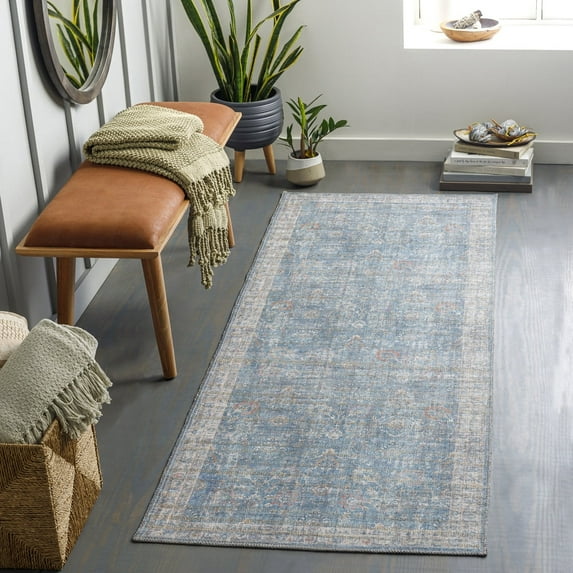 Livabliss Washable Rugs for Living Room, 3x12 Cobb Traditional Light Blue Runner Area Rug, Bedroom Dining Room Home Decor Stain Resistant Carpet (2'7" x 12' Runner)