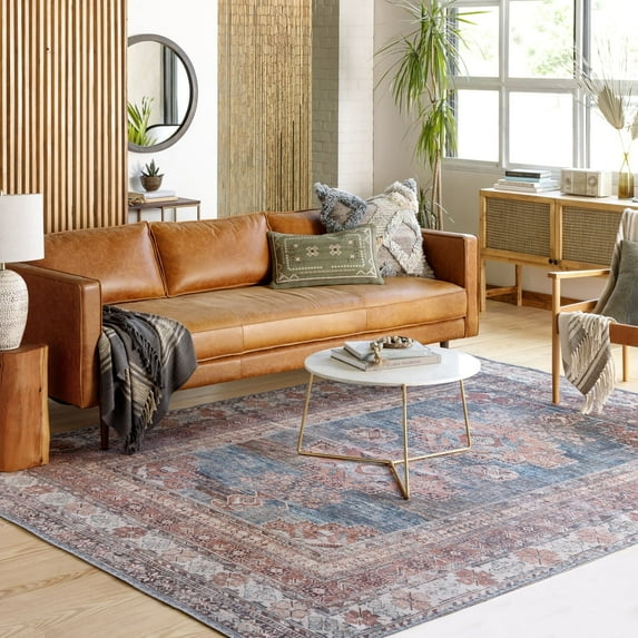 Livabliss Washable Rugs for Living Room, 7x9 Colin Traditional Blue Area Rug, Bedroom Dining Room Home Decor Stain Resistant Carpet (6'7" x 9')