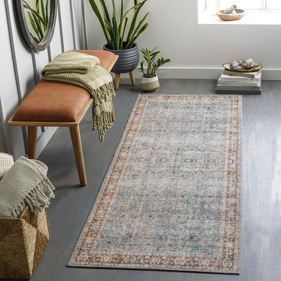 Livabliss Washable Rugs for Living Room, 3x12 Colin Traditional Light Blue Runner Area Rug, Bedroom Dining Room Home Decor Stain Resistant Carpet (2'7" x 12' Runner)
