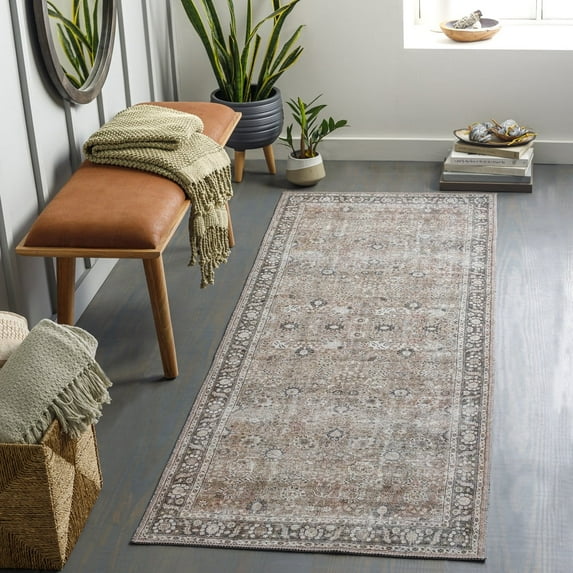 Livabliss Washable Rugs for Living Room, 3x12 Colin Traditional Charcoal Runner Area Rug, Bedroom Dining Room Home Decor Stain Resistant Carpet (2'7" x 12' Runner)