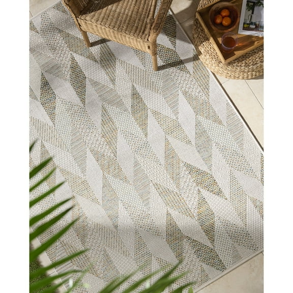 Livabliss Outdoor Rugs, 5x7 Crete Cottage Ivory Area Rug for Patio, Porch, Deck, Backyard, Waterproof Indoor Outdoor Carpet (5' x 7')