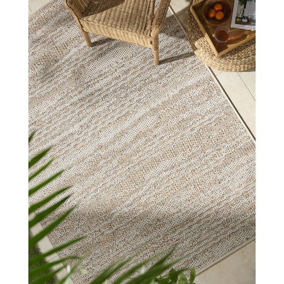 Livabliss Outdoor Rugs, 6x9 Crete Cottage Beige Area Rug for Patio, Porch, Deck, Backyard, Waterproof Indoor Outdoor Carpet (6'3" x 9')
